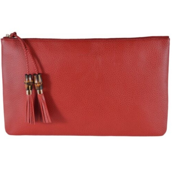 NWT Gucci Red Leather Bamboo Tassel Pouch 449653 - Picture 1 of 6
